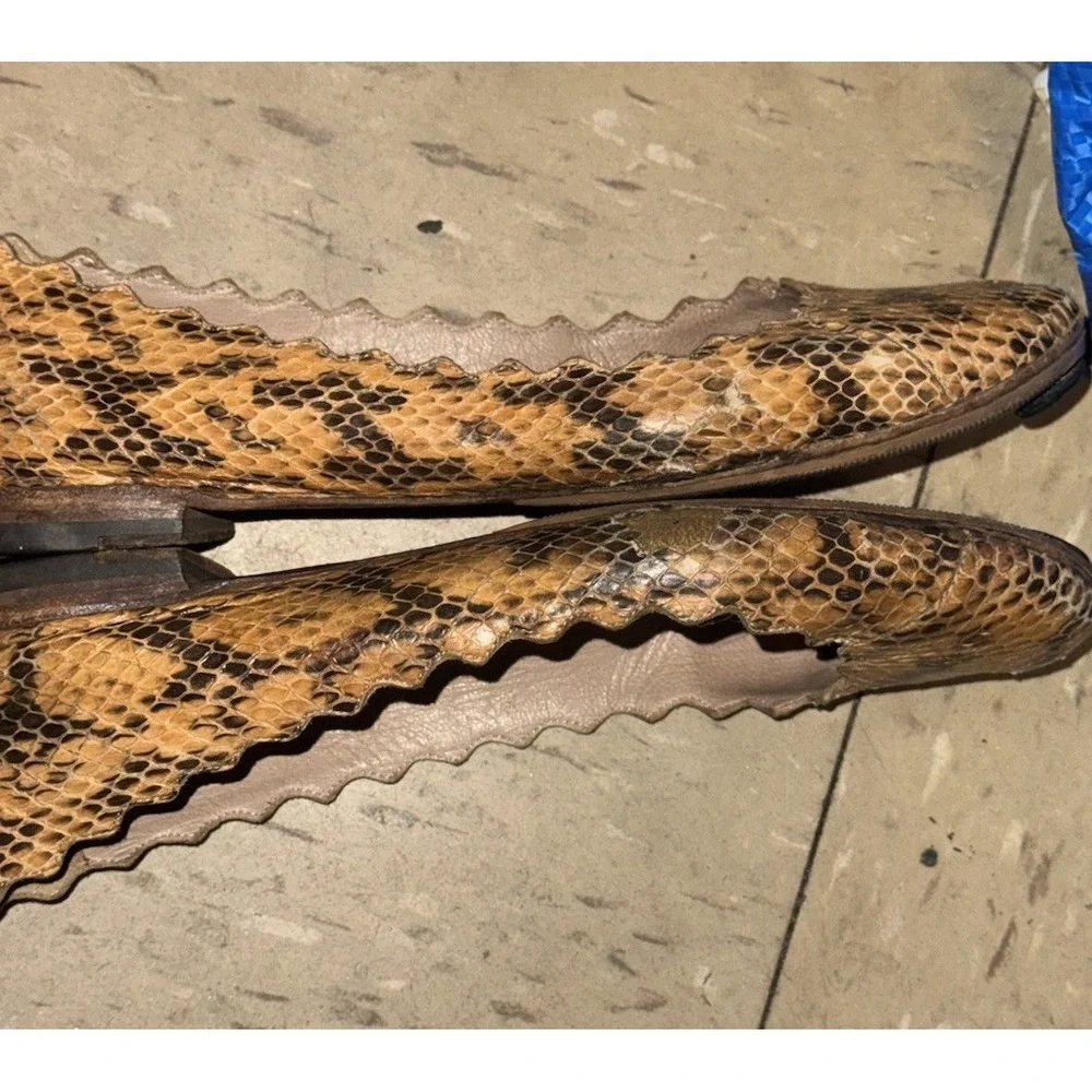 Chloe‎ Lauren Ballet Flats Brown Snakeskin Scalloped Womens Shoe Size EU 37 US 7